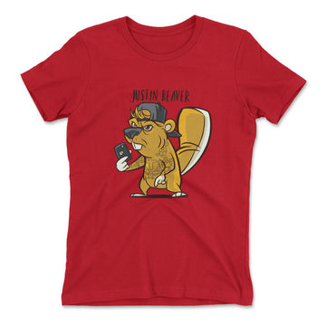 Justin Beaver Womens T-Shirt in Red color
